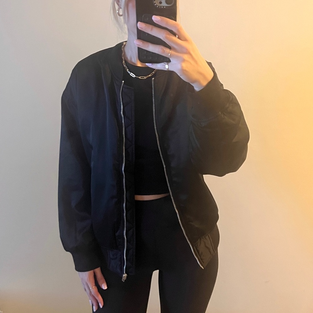 Dynamite Satin Black Bomber Jacket S